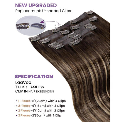 Echthaar Clip-in Extensions Braun Balayage – Volumenspendend & Längenverlängerung