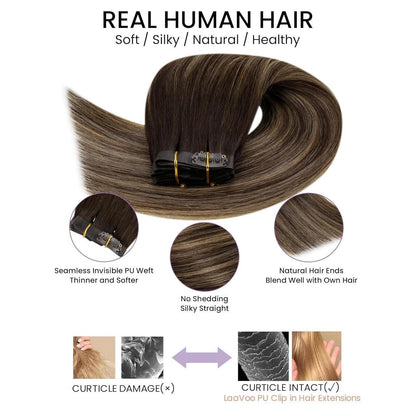 Echthaar Clip-in Extensions Braun Balayage – Volumenspendend & Längenverlängerung