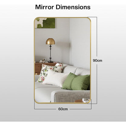 Goldener Wandspiegel 90x60cm – Modern & Elegant für Bad, Wohn- & Schlafzimmer