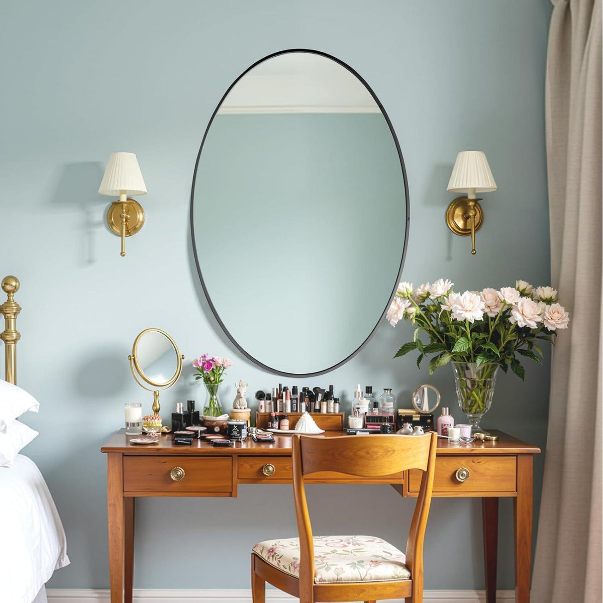 Oval Wandspiegel Schwarz 91x61cm – Moderner Badezimmer Spiegel