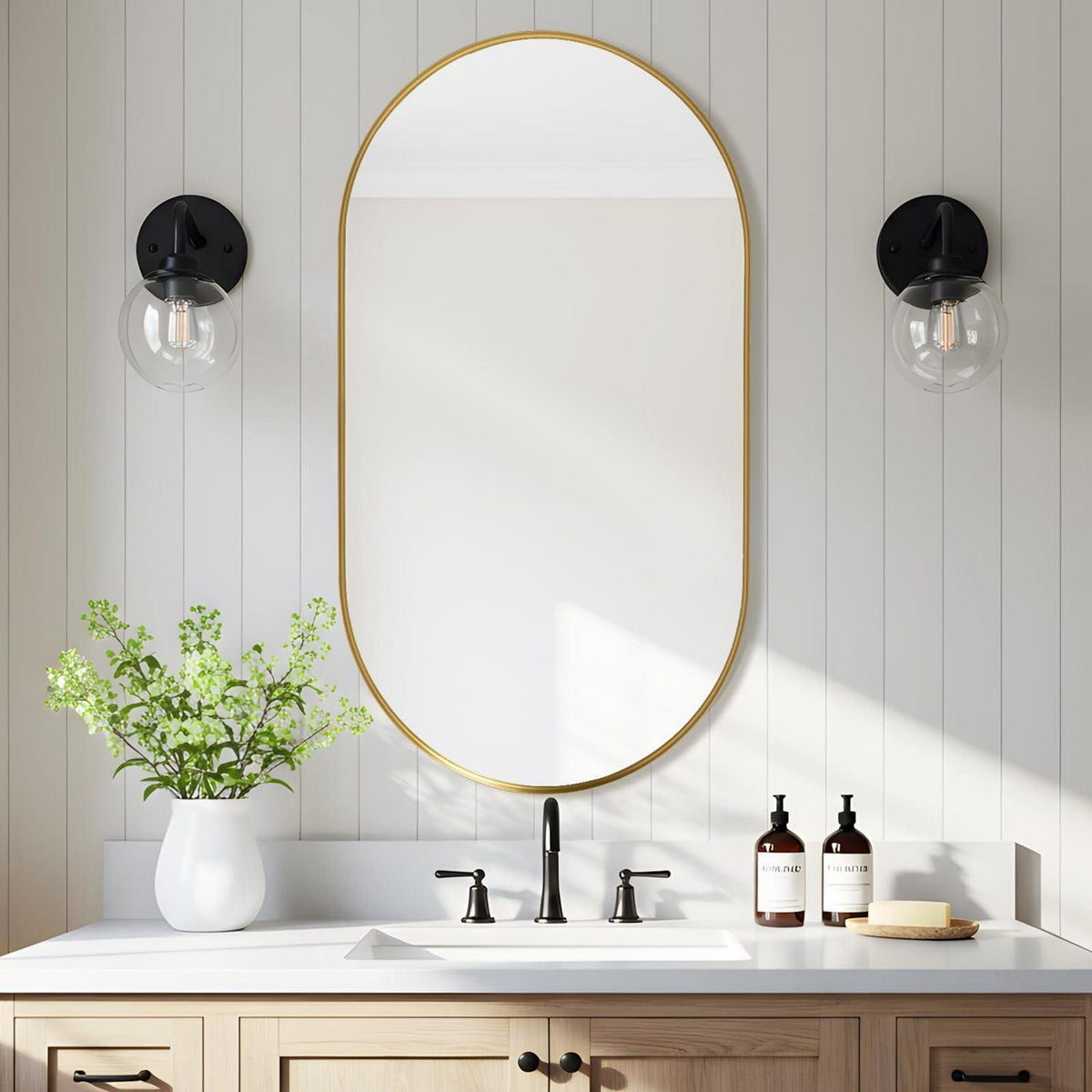 Ovaler Wandspiegel Gold 90x60cm – Moderner Badezimmer Spiegel