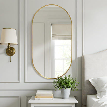 Ovaler Wandspiegel Gold 90x60cm – Moderner Badezimmer Spiegel