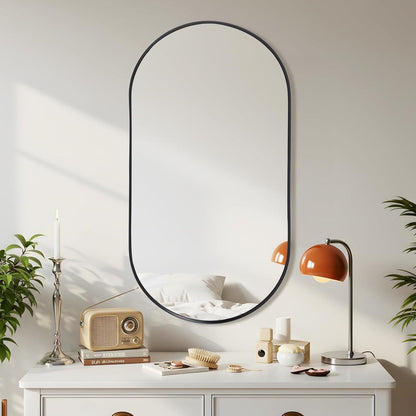 Ovaler Wandspiegel 75x55cm Schwarz – Moderner Badezimmer Spiegel
