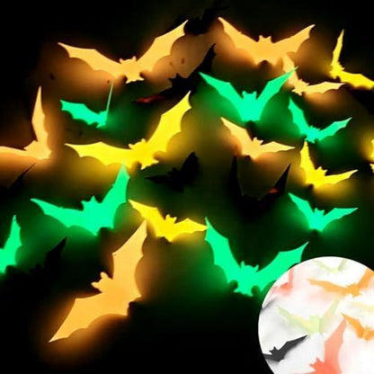 3D Fledermaus Wandsticker Halloween Deko – 48 Stück, Leuchtend