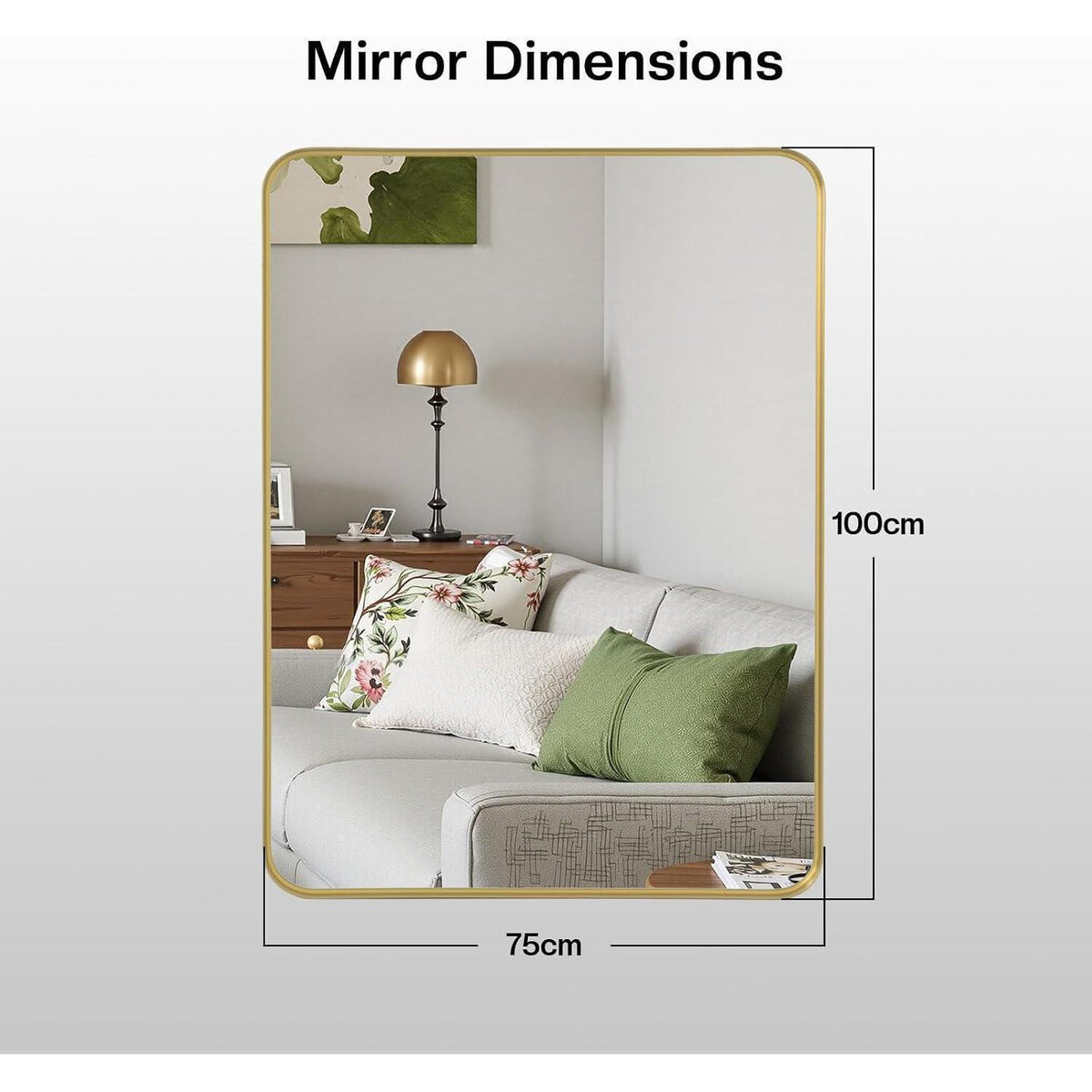 Goldener Wandspiegel 100x75cm – Modernes Design für Bad, Wohn- & Schlafzimmer