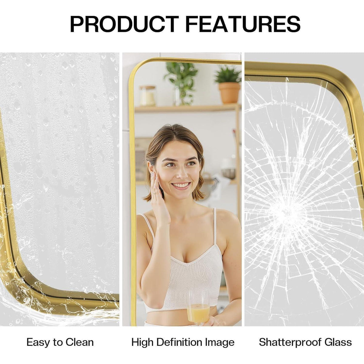 Goldener Wandspiegel 100x75cm – Modernes Design für Bad, Wohn- & Schlafzimmer