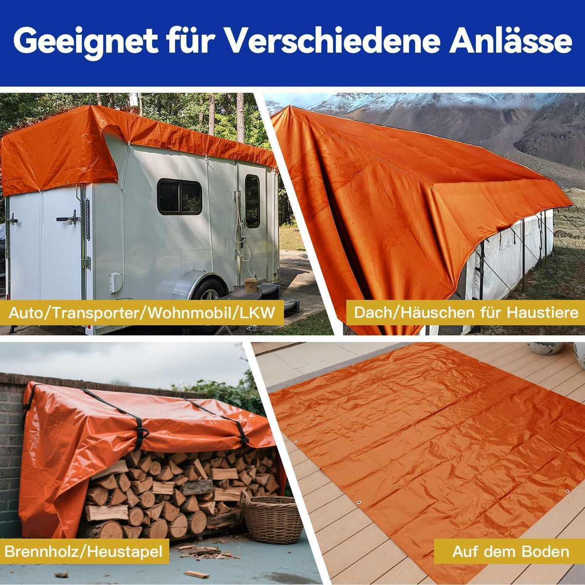 Wasserdichte Abdeckplane 2x2m mit Ösen – Orange