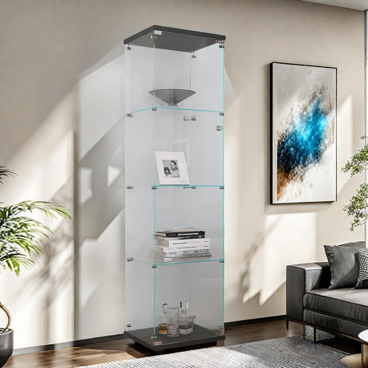 Moderne Glasvitrine mit Schloss – Sammlerstück für Wohnzimmer