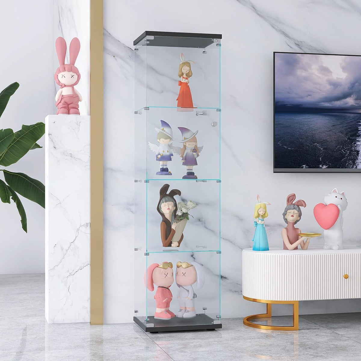 Moderne Glasvitrine mit Schloss – Sammlerstück für Wohnzimmer