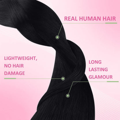 Echthaar Tape Extensions Schwarz - 40cm, 50g Remy