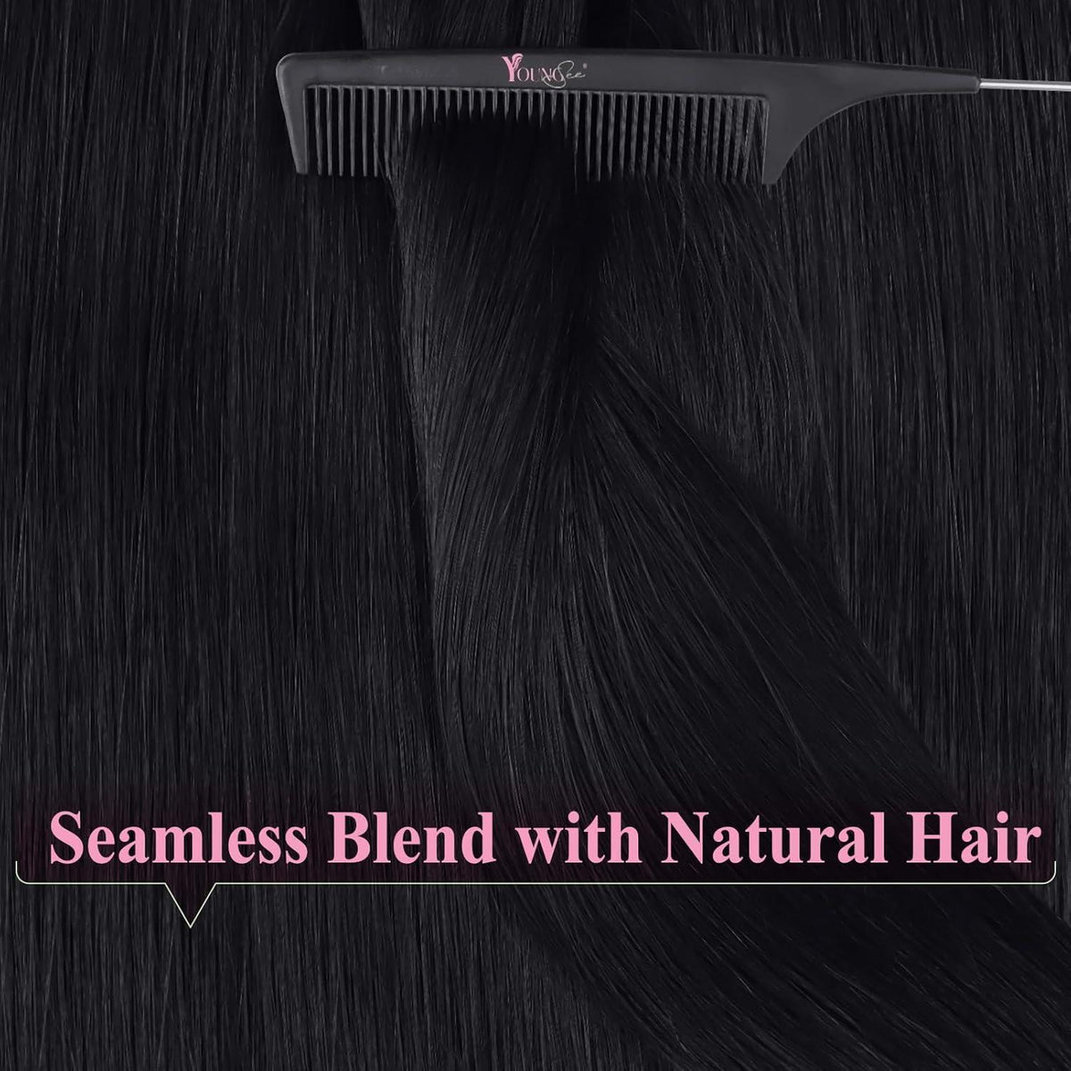 Echthaar Tape Extensions Schwarz - 40cm, 50g Remy