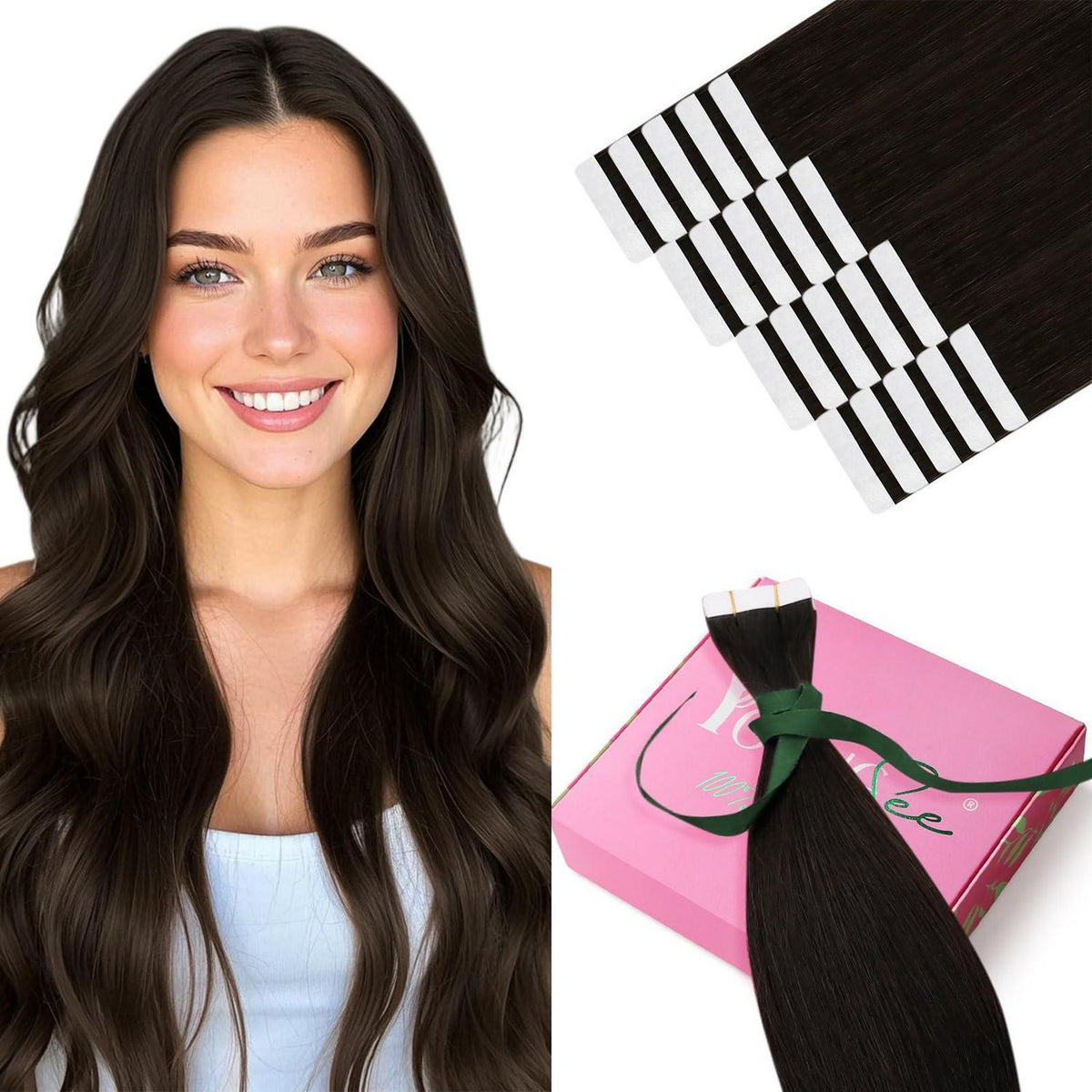 Echthaar Tape Extensions Braun 45cm - Remy Haarverlängerung