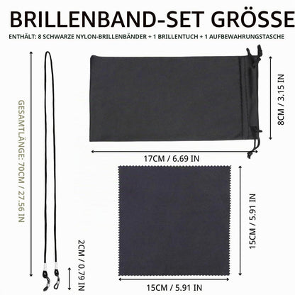 8x Brillenband Nylon Schwarz – Einstellbar & Mit Tuch