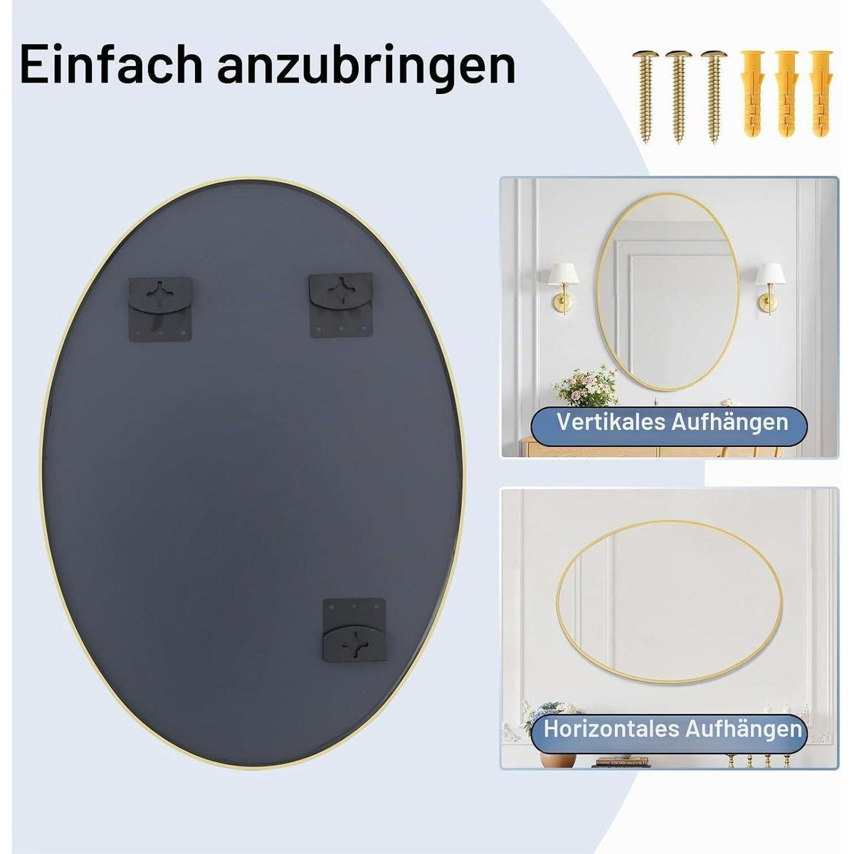 Oval Wandspiegel Gold 91x61cm – Moderner Badezimmer Spiegel