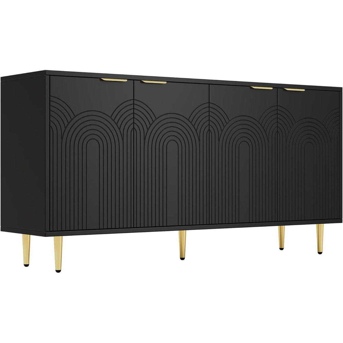 Holz Kommode mit 4 Türen – Sideboard Wohnzimmer Schwarz