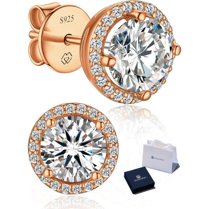 Moissanit Ohrstecker 585 Roségold 2 Karat Halo Silber 925 Damen Geschenk