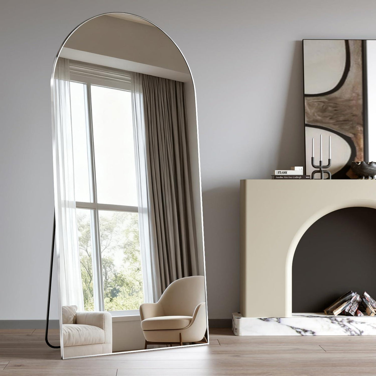 Gewölbter Bodenspiegel 180x80cm – Ankleidespiegel mit Aluminiumrahmen