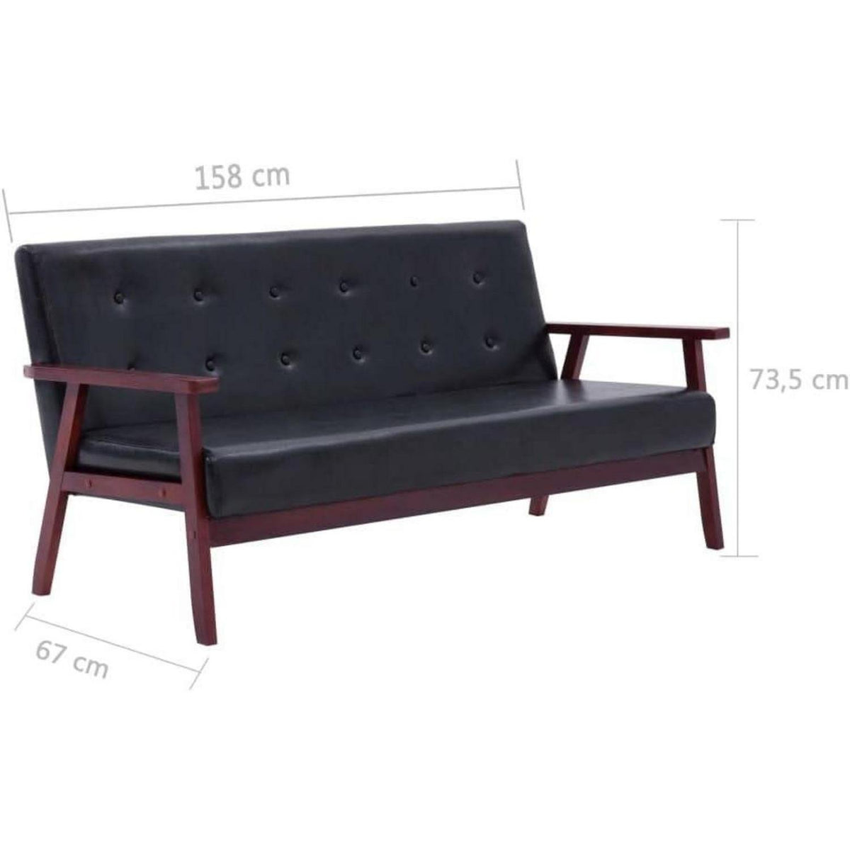 2-tlg. Sofagarnitur Schwarz Kunstleder Modernes Wohnzimmer Sofa