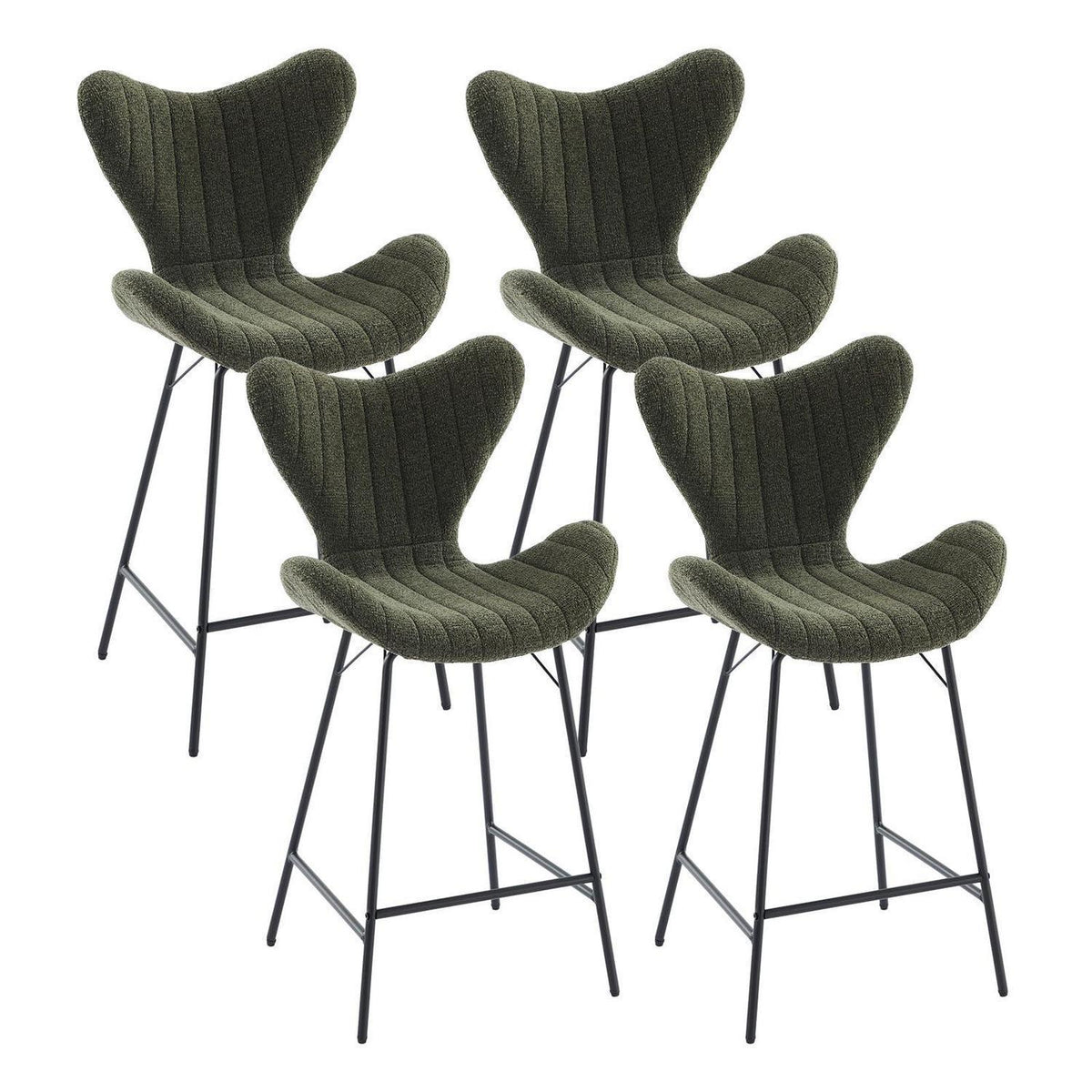 Moderner Barhocker 4er Set mit Chenille & Stepp-Rückenlehne Grün