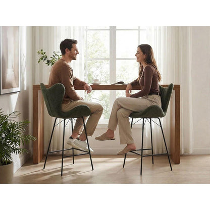 Moderner Barhocker 4er Set mit Chenille & Stepp-Rückenlehne Grün