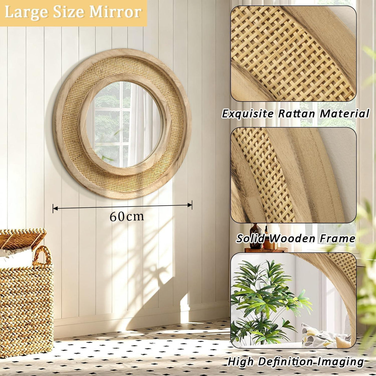 Holzspiegel rund 60cm – Wandspiegel für Wohnzimmer & Bad