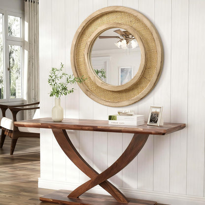 Holzspiegel rund 60cm – Wandspiegel für Wohnzimmer & Bad