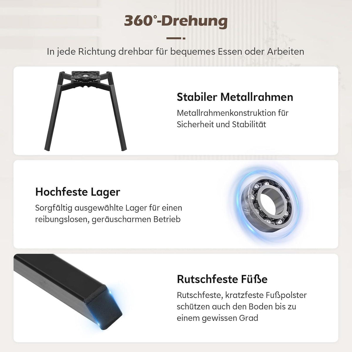 Drehbarer Esszimmerstuhl mit Armlehnen, Grau