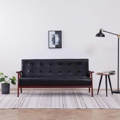 3-Sitzer Sofa Schwarz Kunstleder mit Holzbeinen
