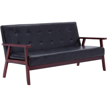 3-Sitzer Sofa Schwarz Kunstleder mit Holzbeinen