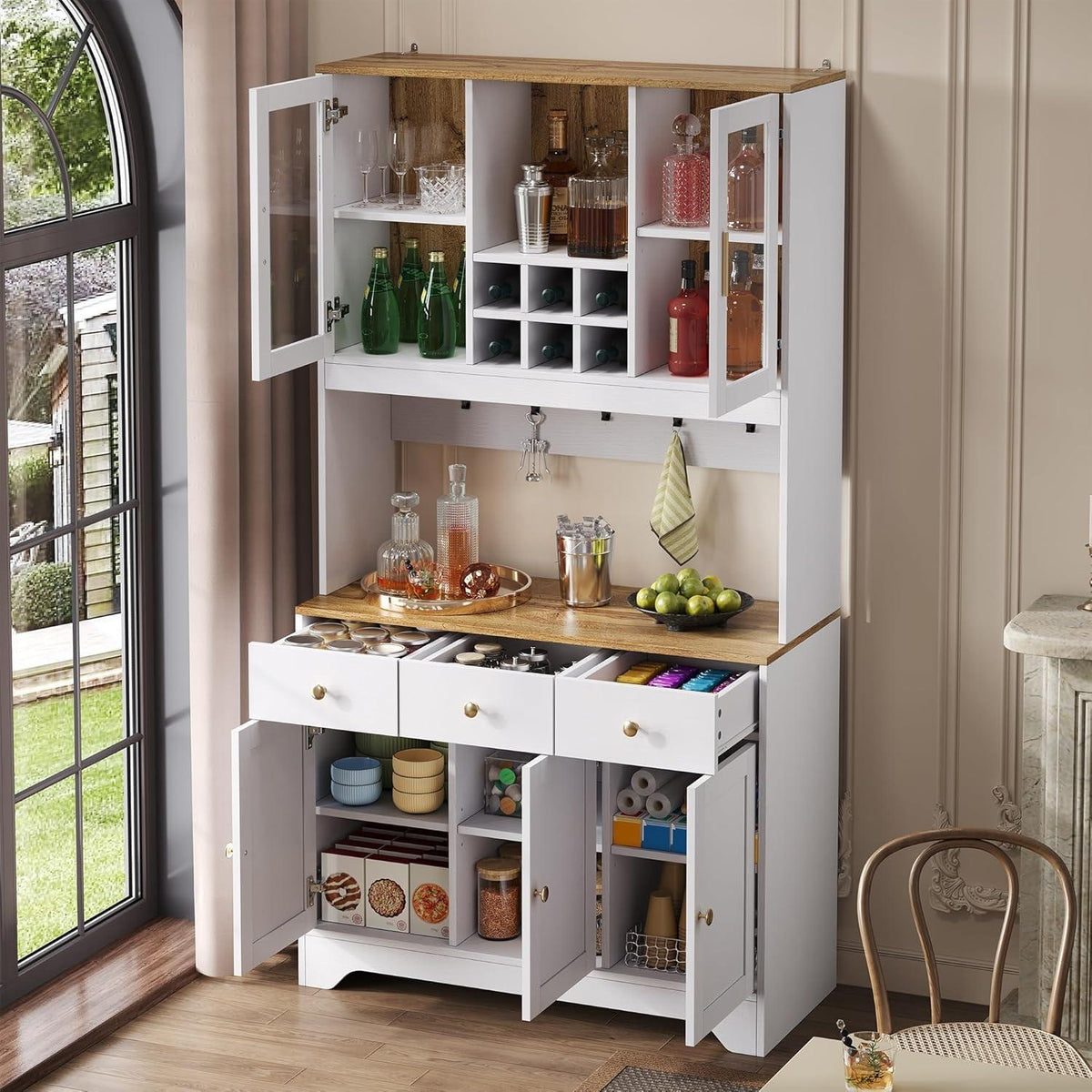 Weißes Sideboard mit Glastüren & Stauraum (94,5x30x175,5cm)