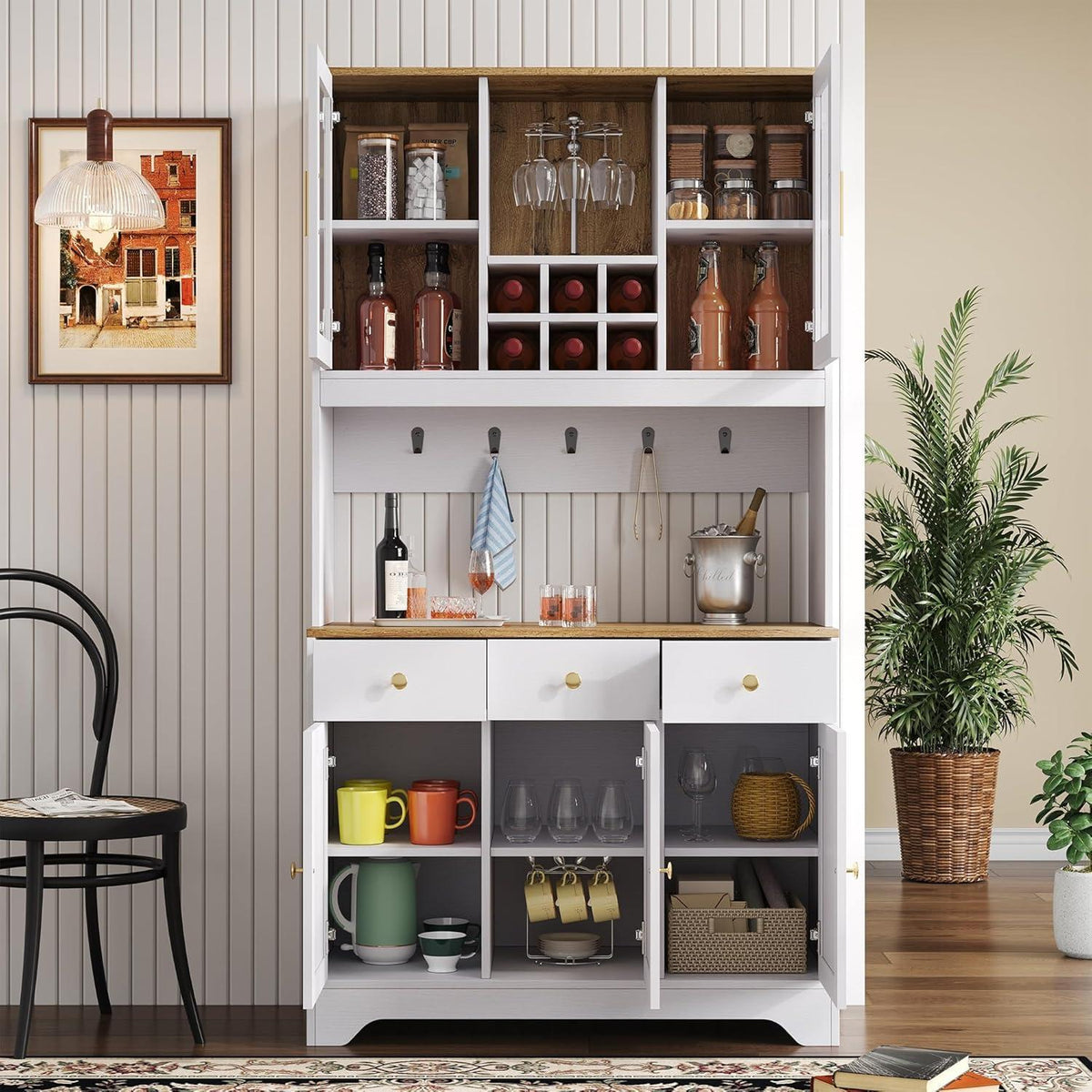 Weißes Sideboard mit Glastüren & Stauraum (94,5x30x175,5cm)