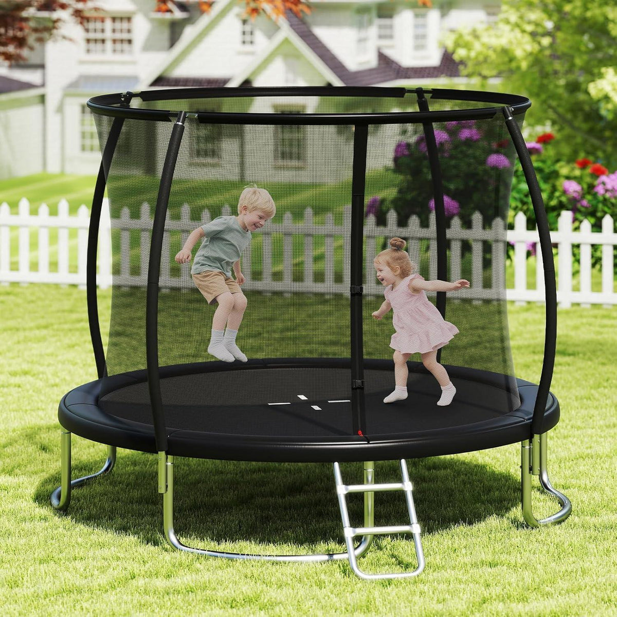 GYMAX Gartentrampolin 305cm mit Sicherheitsnetz & Leiter