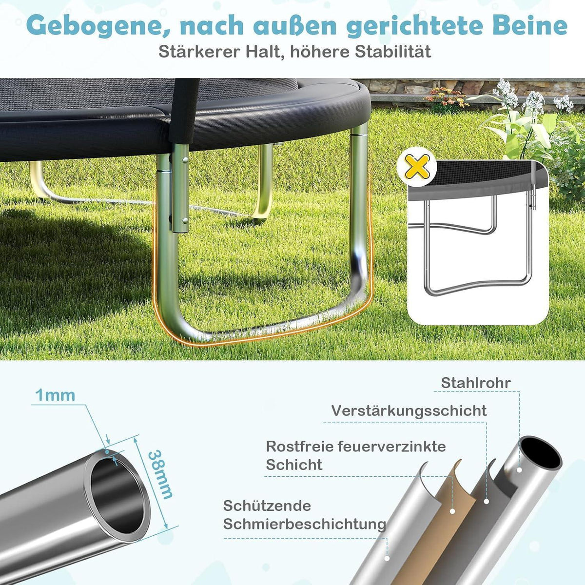 GYMAX Gartentrampolin 305cm mit Sicherheitsnetz & Leiter
