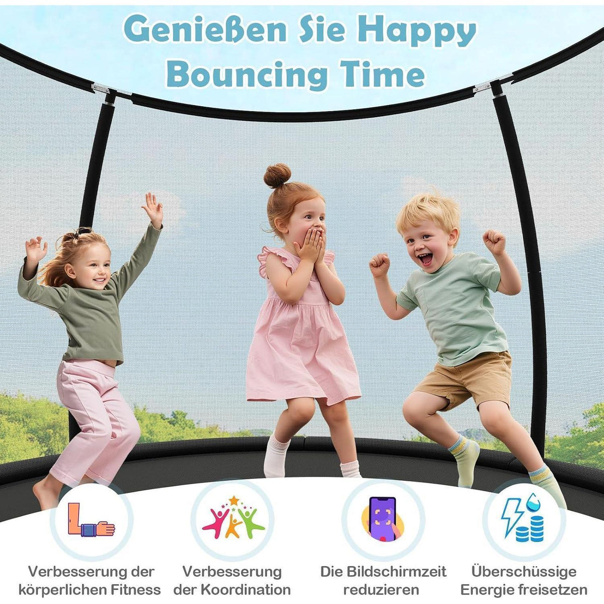GYMAX Gartentrampolin 305cm mit Sicherheitsnetz & Leiter