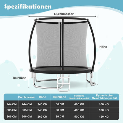 GYMAX Gartentrampolin 305cm mit Sicherheitsnetz & Leiter