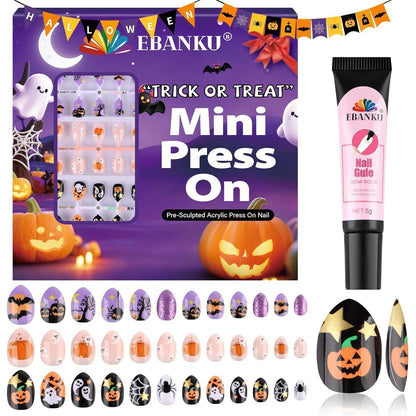 Halloween Kinder Nägel Set – 72 Kürbis & Geister Design
