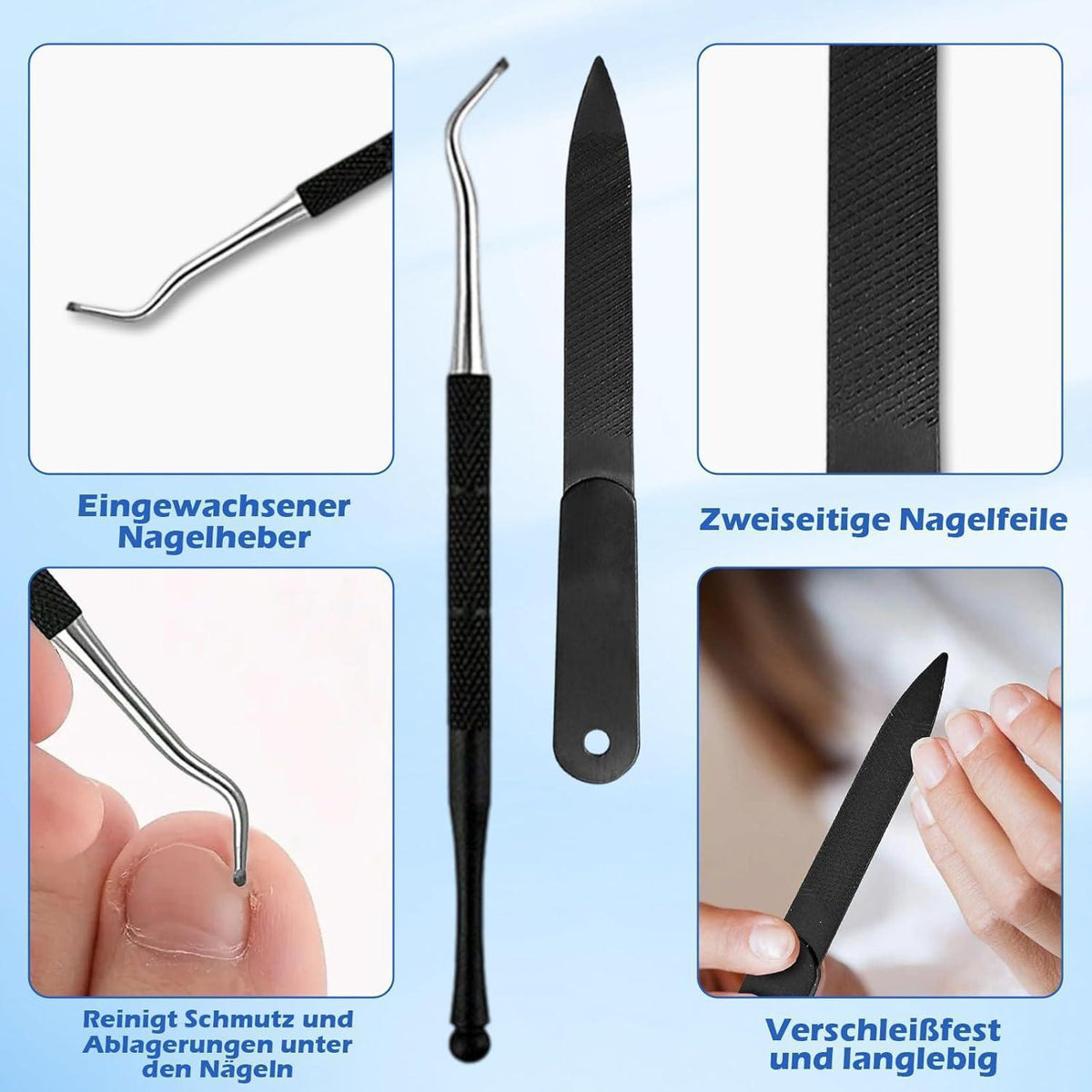 Profi Nagelknipser Set 5-teilig Edelstahl für dicke & eingewachsene Nägel