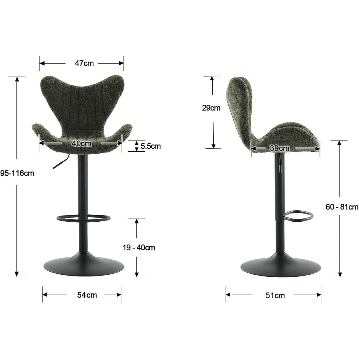 Moderner Barhocker 4er Set, Höhenverstellbar, Grün