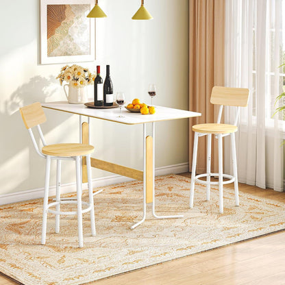 Barhocker Set 2er-Pack mit Rückenlehne & Fußstütze – Weiß & Naturholz