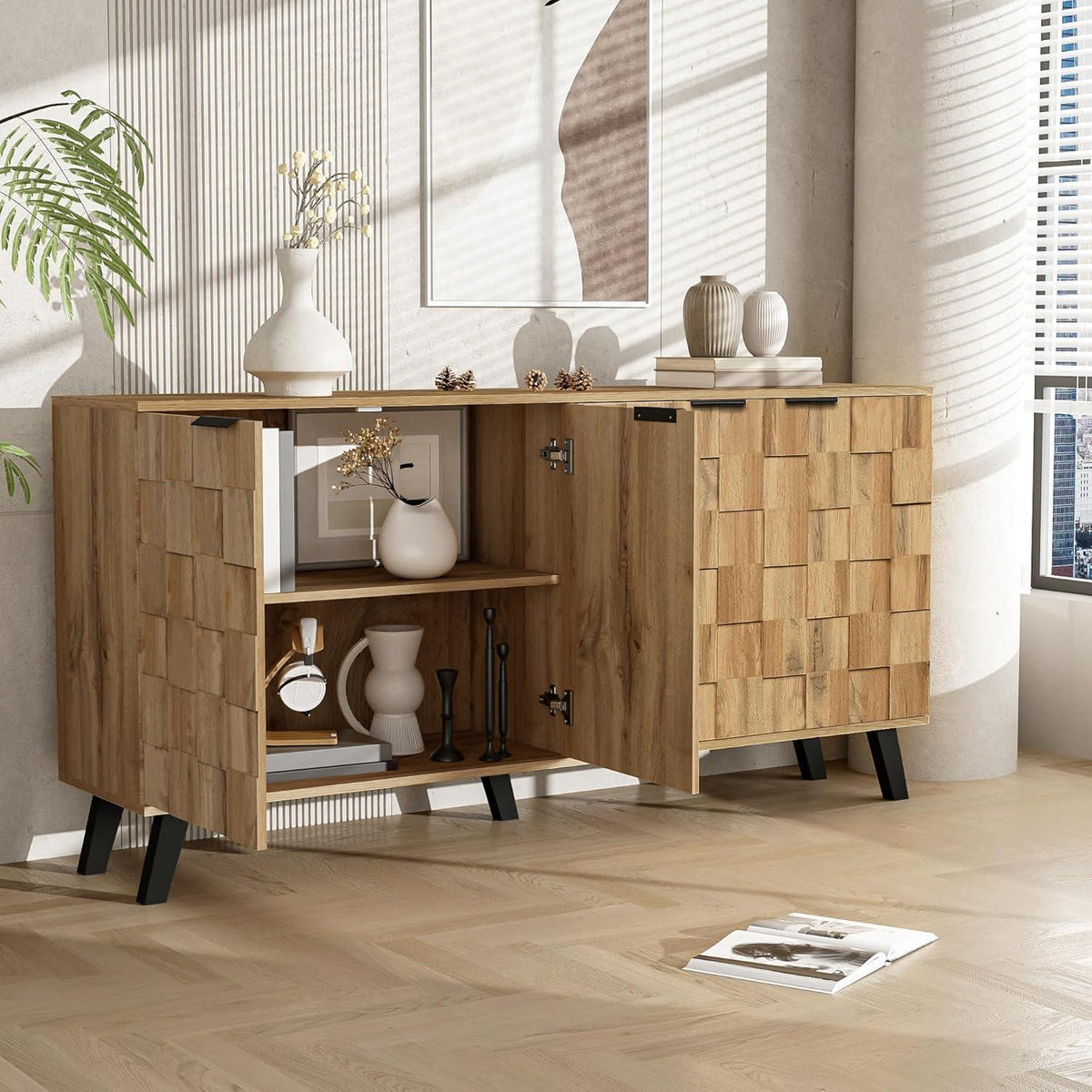 Modernes Sideboard Holz | Wohnzimmer Kommode mit 4 Türen
