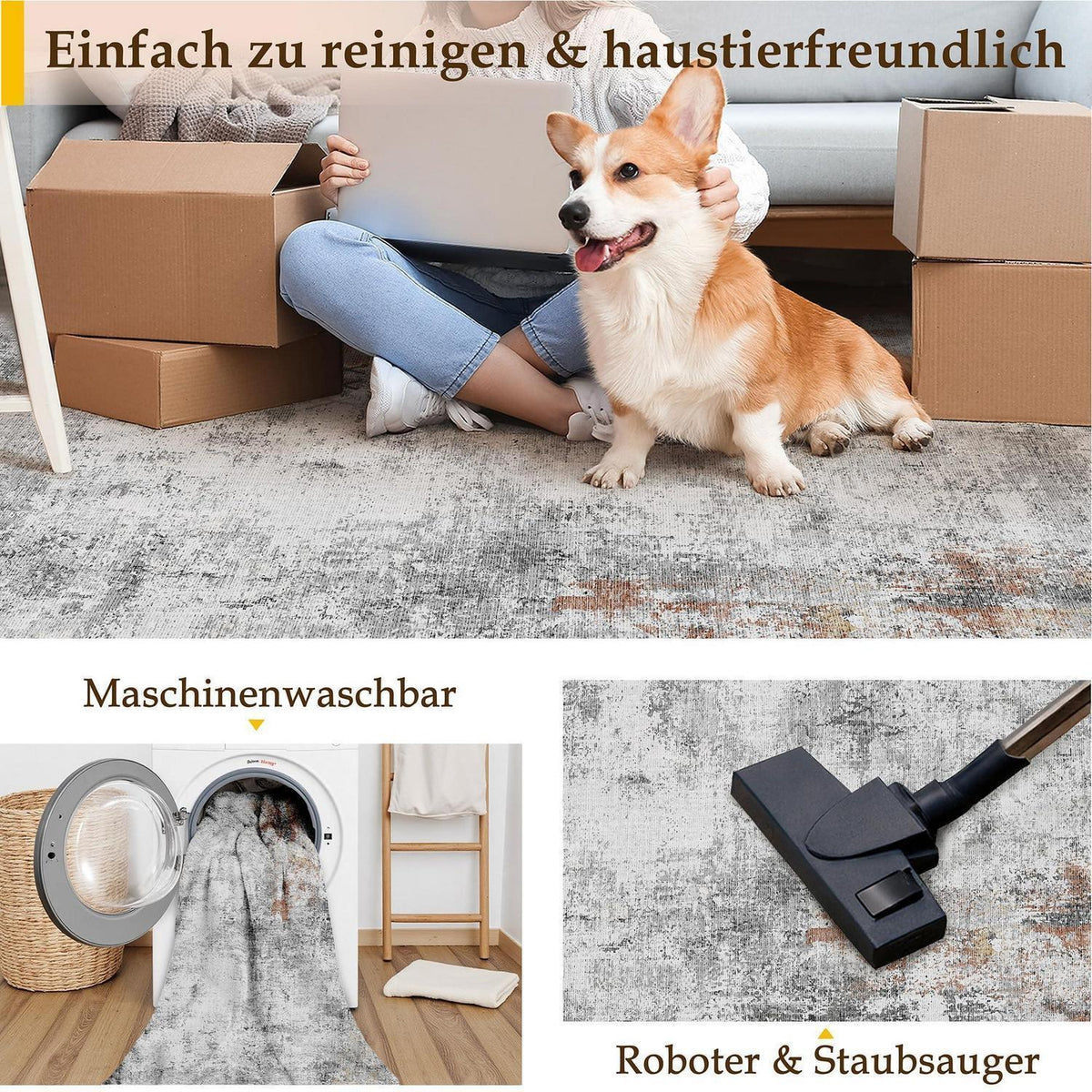 Grauer Wohnteppich Rot 240x300cm – Waschbar & Rutschfest
