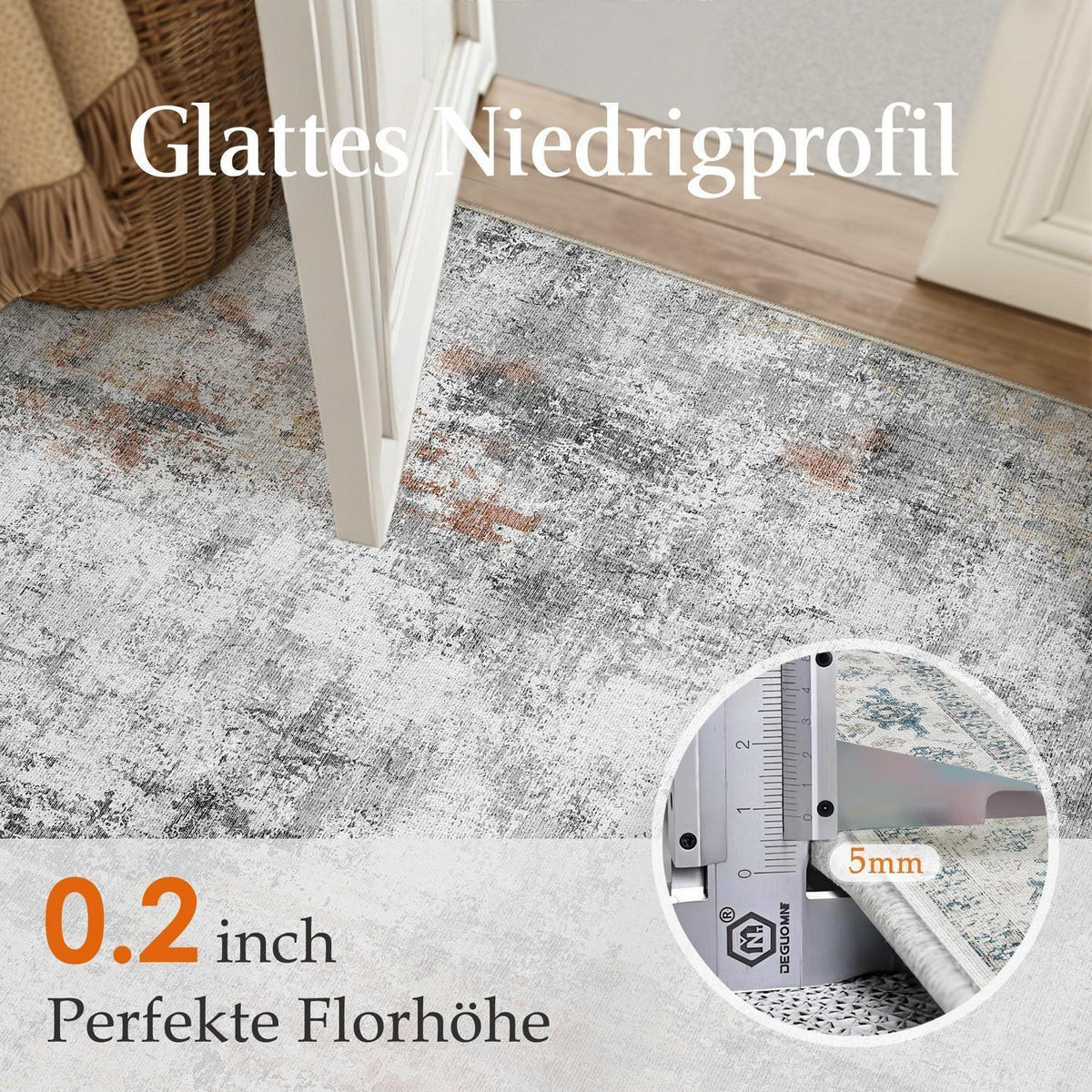 Grauer Wohnteppich Rot Grau 150x210cm Waschbar Modern Abstrakte Muster