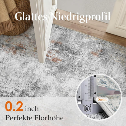 Grauer Wohnteppich Rot Grau 150x210cm Waschbar Modern Abstrakte Muster
