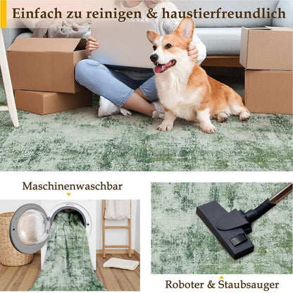 Grüner Teppich Wohnzimmer 150x210cm – Waschbar & Rutschfest