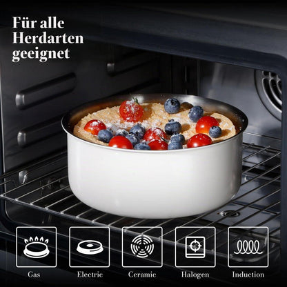 Edelstahl Topfset 14-teilig ohne Beschichtung, abnehmbarer Griff