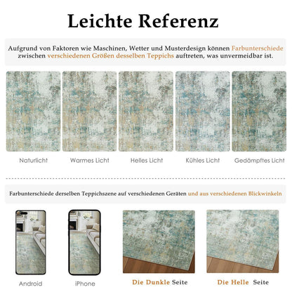 Blauer Gelber Teppich Wohnzimmer 150x210cm – Waschbar & Rutschfest