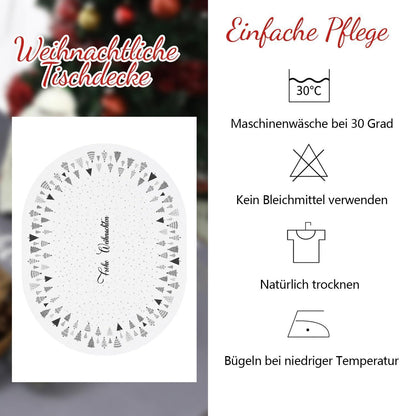 Wasserabweisende Weihnachtstischdecke Oval 140x180 - Schneeflocke & Tannenbaum