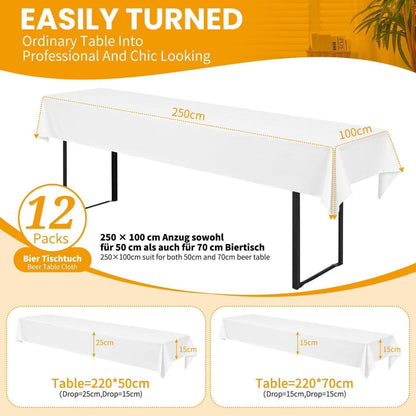 Weiße Biertisch Tischdecken 12er Set – 250x100 cm