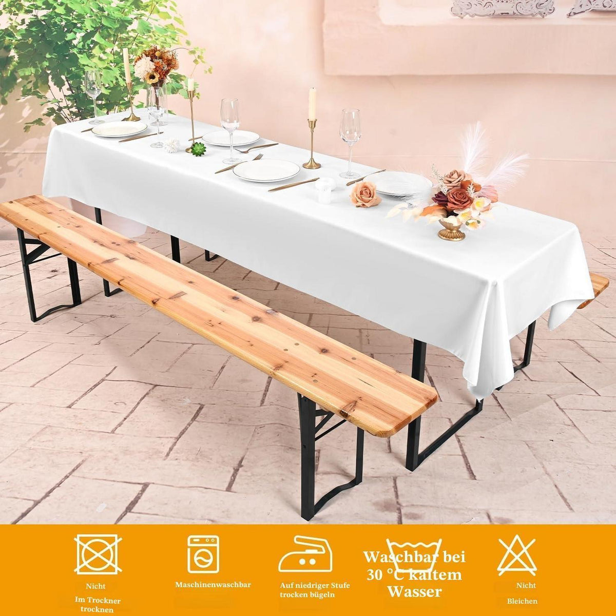 Weiße Biertisch Tischdecken 12er Set – 250x100 cm