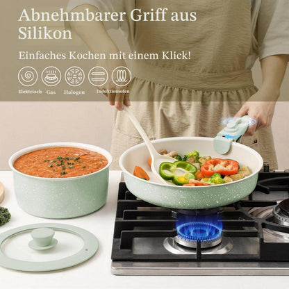 6-teiliges Kochgeschirr Set mit Antihaft Keramik & abnehmbarem Griff